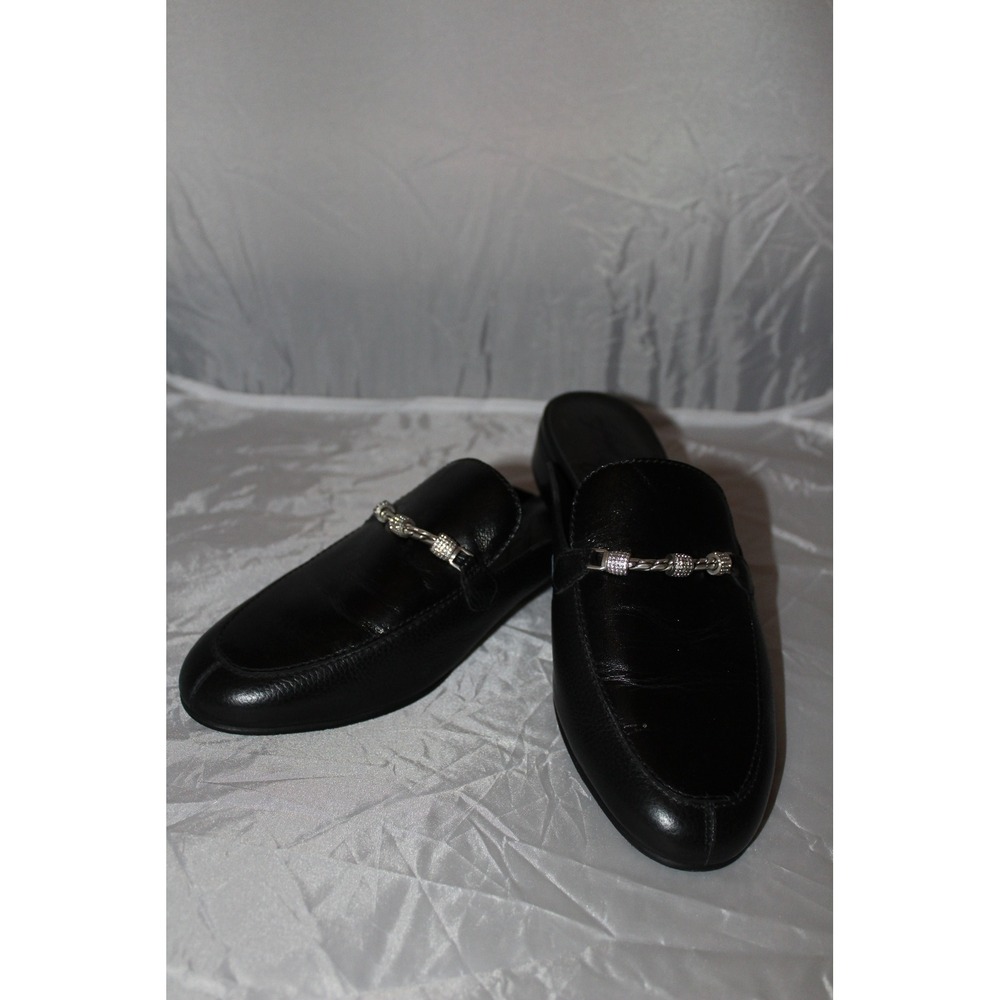 Brighton Black Leather Mules Silver Hardware‎ Crystal Horsebit Made in Italy 7.5